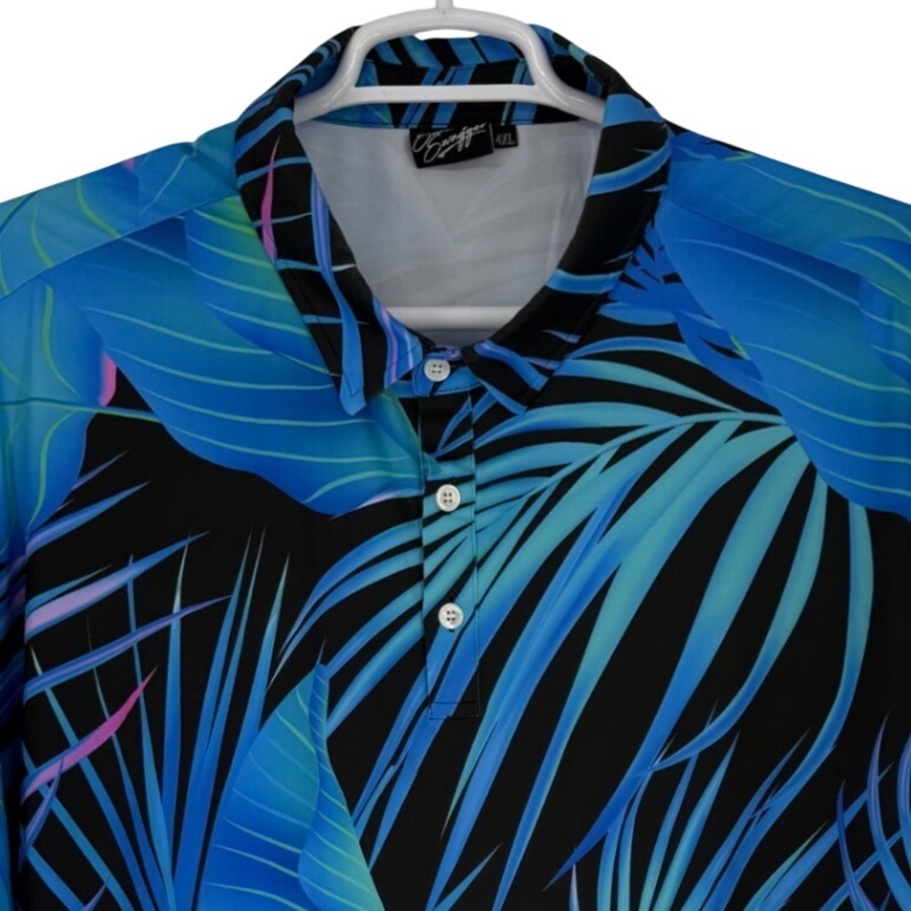 Sunday Swagger Mens 4XL Golf Polo Blue Tropical Palm Leaf Performance Stretch